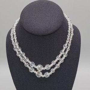 Japan Marked Womens Two Strand Aurora Borealis Beaded Fashion Necklace 14 in